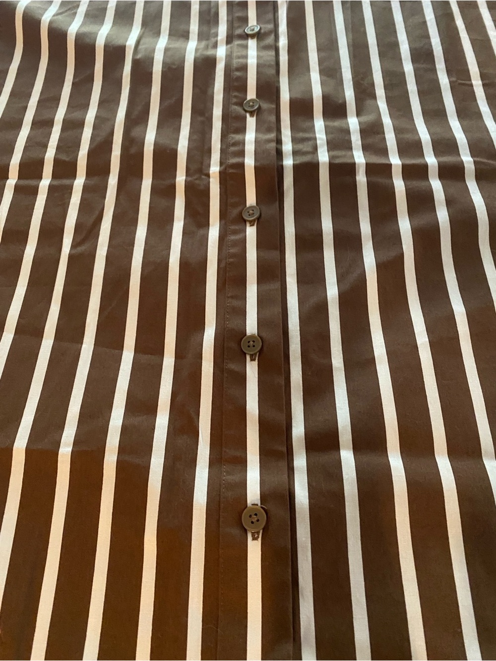 LOFT Brown and White Vertical Stripe Button-Down Shirt - Picture 5 of 5
